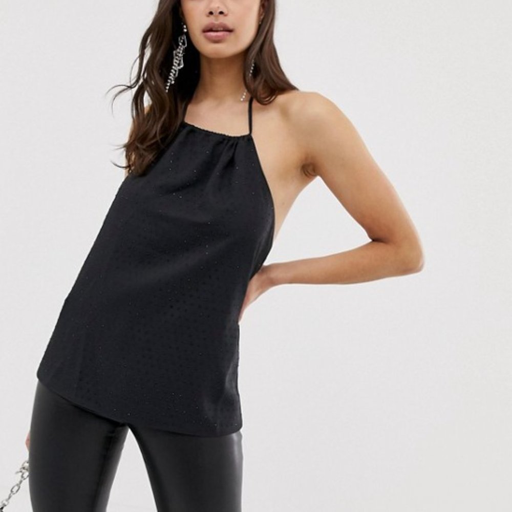 ASOS Black Eyelet Halter Self Tie Tank Top 8